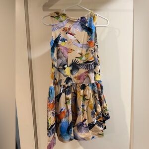 Molo Beige Sleeveless Dress with Multicolored Bird Print